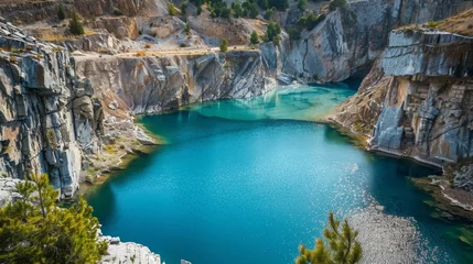 Foto op Canvas Pools of sparkling blue water dot the quarry remnants of previous mining operations that have since been filled with rain and groundwater. © Justlight