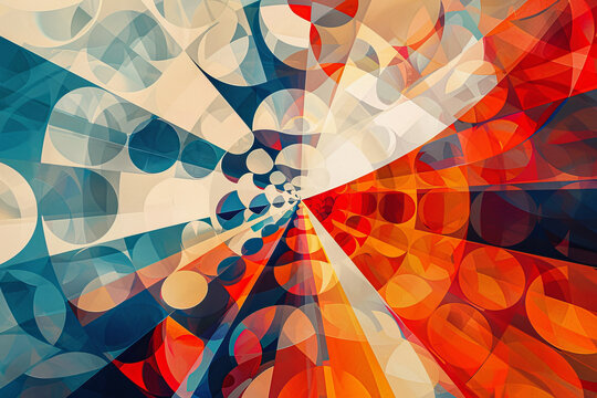 A Colorful Abstract Painting With Red, Blue, And White Circles. The Painting Has A Sense Of Movement And Energy, With The Circles Overlapping And Blending Together