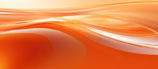 Küchenrückwand glas motiv An amber liquid swirl resembling an orange wave on a white background. The fluid creates a peach pattern with tints and shades, creating a serene landscape © AkuAku