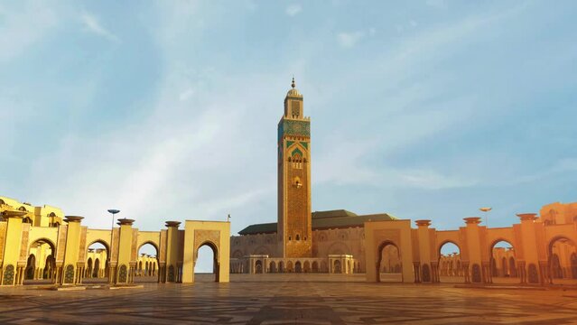 Hassan II Mosque in Casablanca Morocco Blue Sky Timelaspe