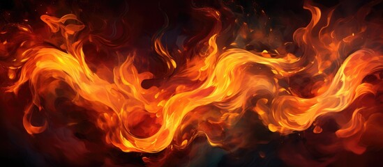 A detailed capture of a blazing fire against a dark backdrop, showcasing the vibrant orange flames dancing in the darkness, symbolizing heat and energy