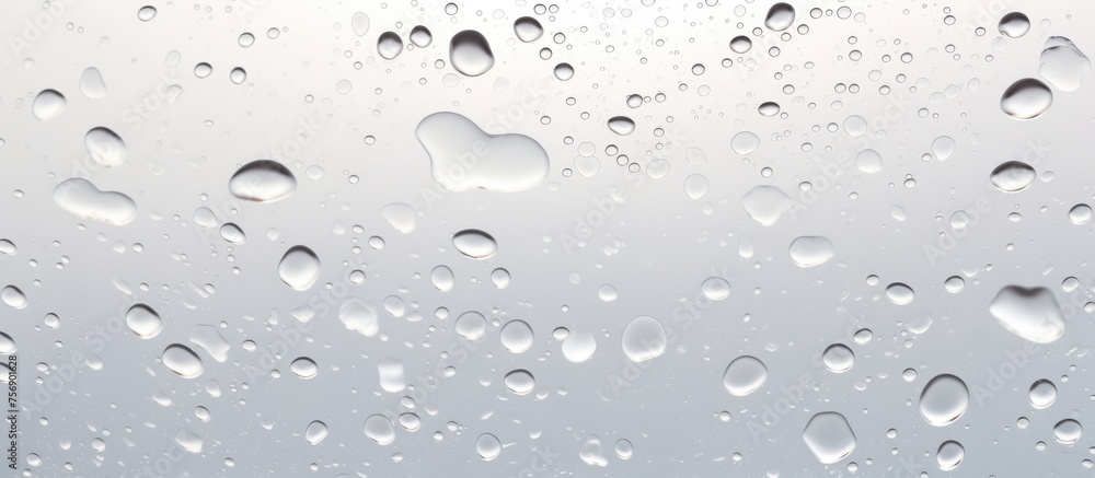 Poster macro photography capturing water drops on a window, creating a grey and moisturefilled image. each 