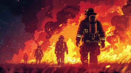 Fototapeta na wymiar Firefighter heroics captured in a simple illustration, showcasing bravery against flames