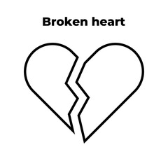 Broken heart. Two halves of the heart icon. High quality black thin line vector EPS 10 illustration. Can be used for any platform or purpose. Action promotion and advertising. Web, dev, ui, ux, gui