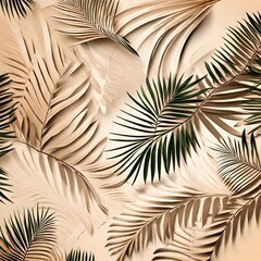Beige background with shadow and palm leaves