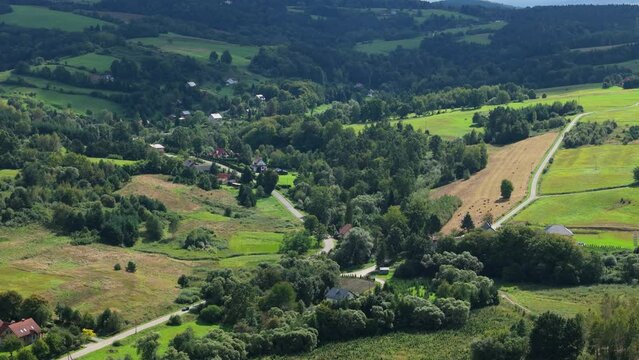 Beautiful Landscape Roads Forest Mountains Bieszczady Bircza Aerial View Poland
