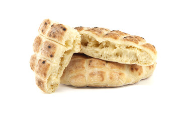 Round pita flat-bread on a white background