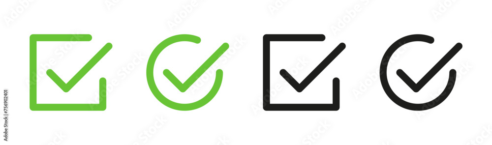 Aufkleber check mark icon set. check box icon with correct, accept checkmark icons green tick box, check list circle frame - checkbox symbol sign. checkbox square frame