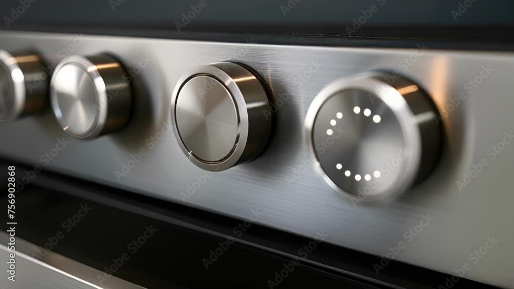 Poster a detailed shot of the fans sleek silver control panel with buttons for rotation and light.