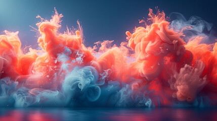 Red and blue smoke swirling together in an abstract manner - obrazy, fototapety, plakaty