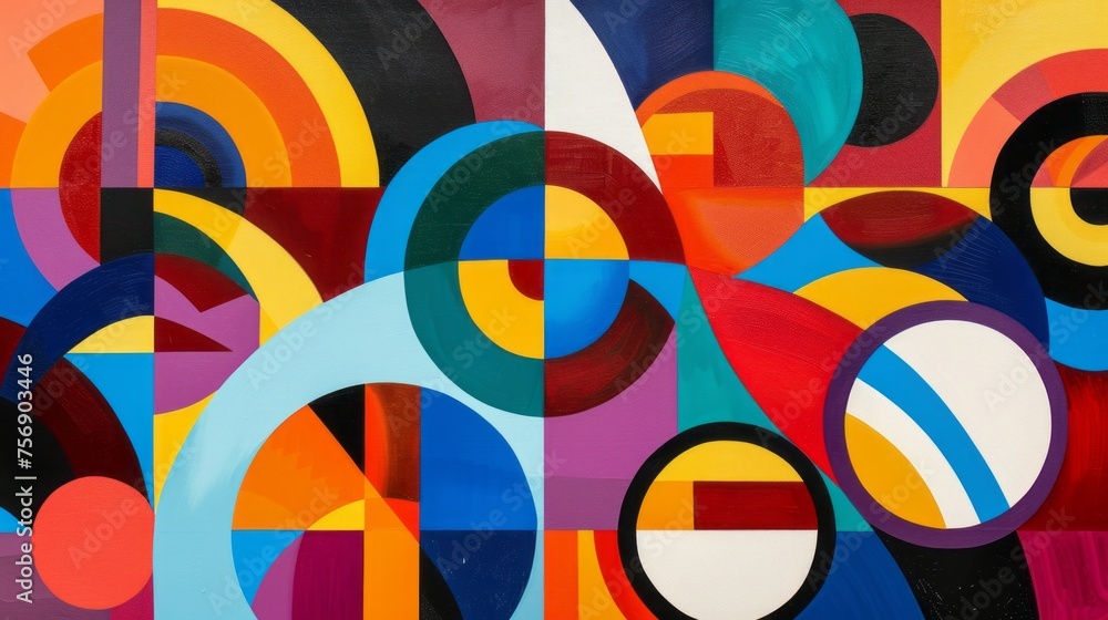 Poster vibrant geometric abstraction of overlapping circles and squares