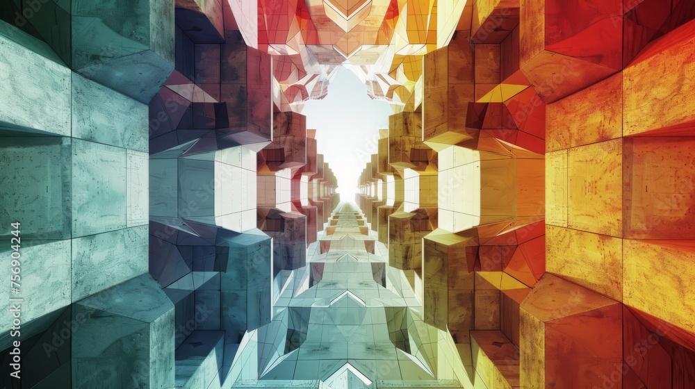 Poster vibrant abstract background of symmetrically arranged colorful polygons