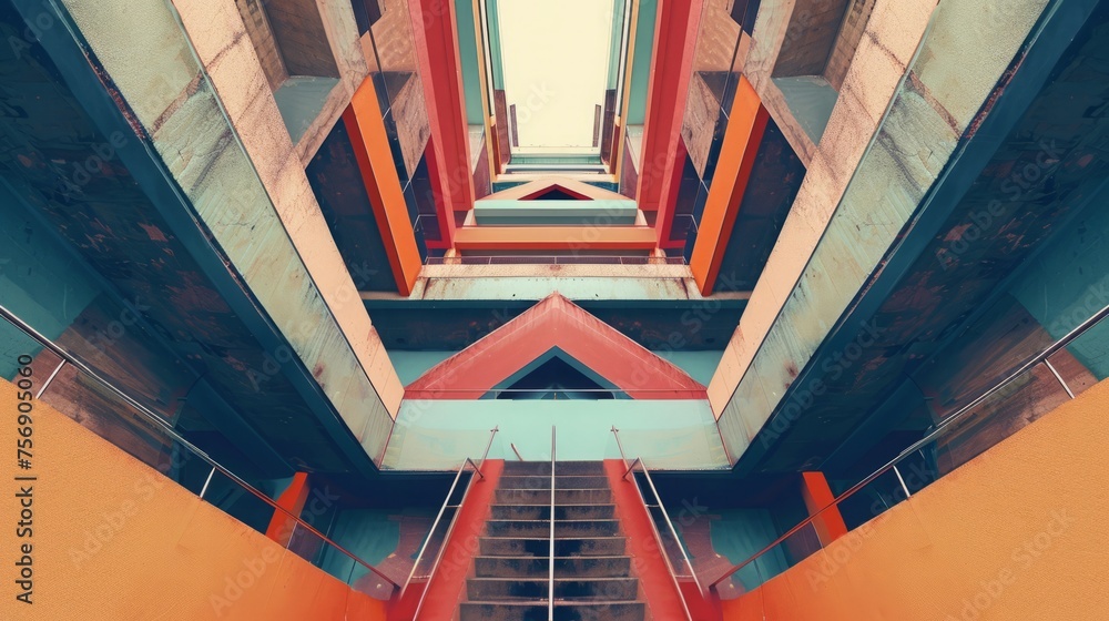 Poster symmetrical geometric layout of a vibrant abstract architectural structure