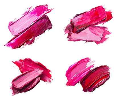 Lipstick smear smudge swatch isolated on white background. Cream makeup texture. Bright pink color cosmetic product brush stroke swipe sample
