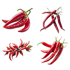 Set of red hot chili peppers on white background