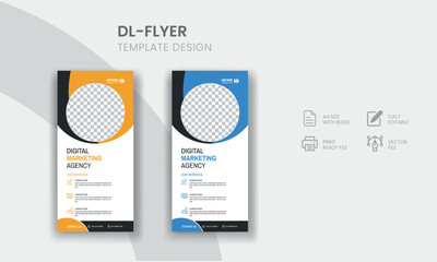 Modern Business corporate dl flyer or rack card template design multipurpose use with creative shapes and idea.