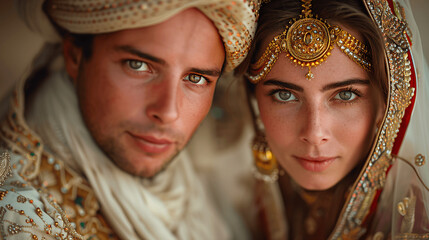 Traditional Indian Couple in Elaborate Wedding Attire