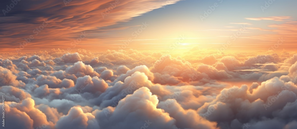 Aufkleber the suns rays are piercing through the cumulus clouds in the sky, creating a beautiful afterglow in 