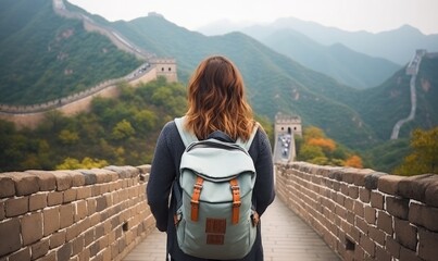 Tourists enjoy the view in the Great Wall of China area