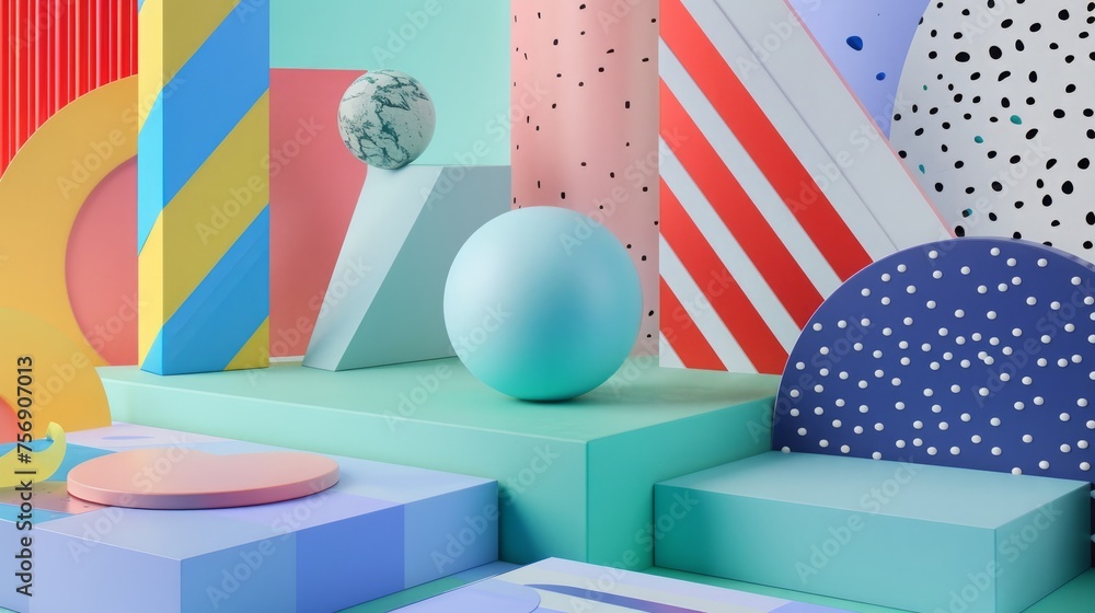 Poster vibrant display of playful geometric shapes and patterns