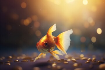Goldfish swimming in the water. 3d rendering. Computer digital drawing.