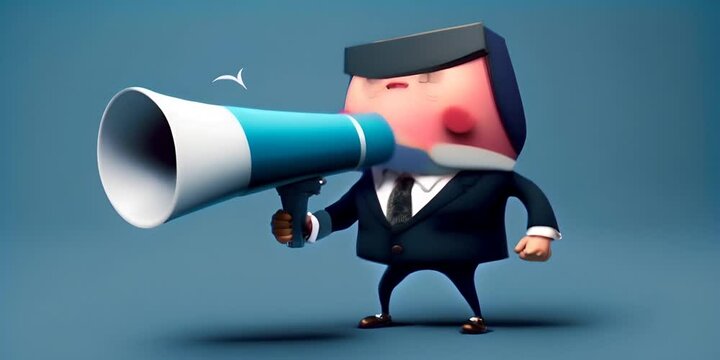 illustration business character cartoon Kawaii megaphone a and mask face a with Businessman