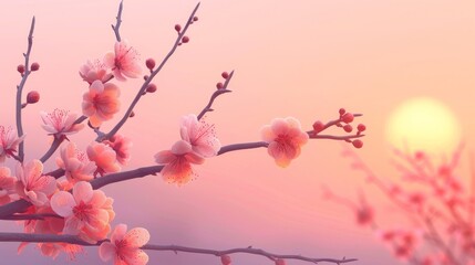Sunset Bloom: Peach Blossoms and Evening Sky