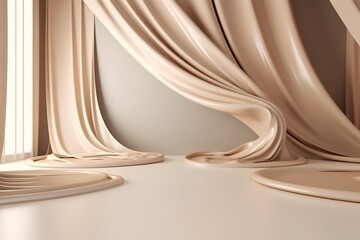 Curtain with gold drapery on white background. 3d render