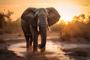 Fototapeta na wymiar Elephant at sunset in Chobe National Park, Botswana, Africa