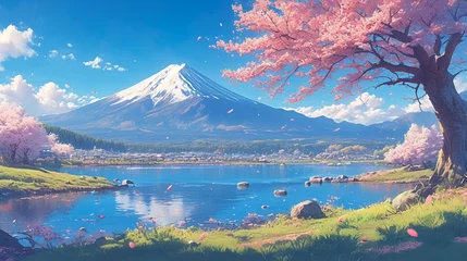 Zelfklevend Fotobehang 富士山と桜の風景1 © 孝広 河野