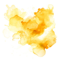 Yellow light watercolor stain on white and transparent background