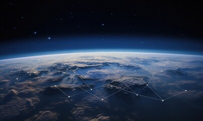 a network of communication satellites forming a constellation above the clouds 