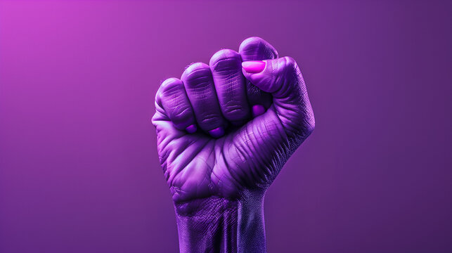Purple Hand of a Woman for International Women's Day, Feminist Symbolism in Vibrant Colors, Empowerment and Equality Concept, Generative AI

