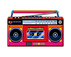 Retro boombox trendy style. Colorful illustration on white background 