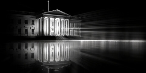 Capitol Building with reflection in the morning in black and white .