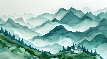 Paper Cut Mountain Landscape by Neas Papercut Illustration, To be used as a unique and eye-catching background for travel-related advertisements,