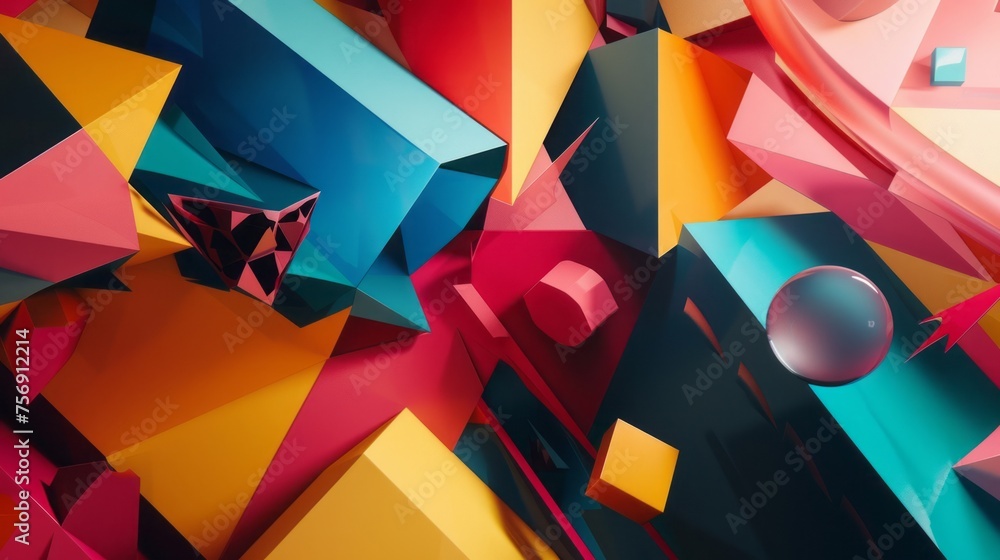 Poster vibrant geometric shapes in motion creating an abstract background