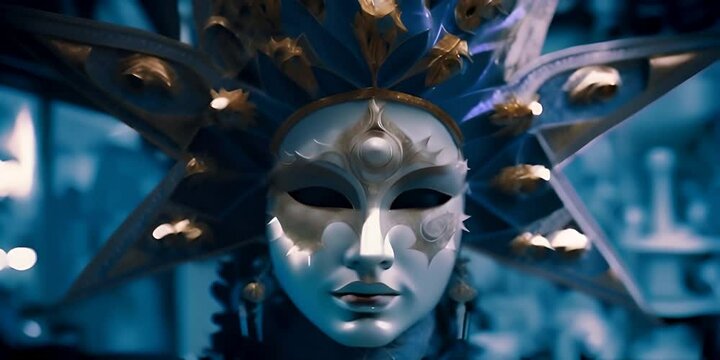 picture view front colorized Blue Italy. Venice in mask carnival luxury traditional of up Close
