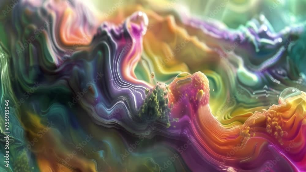 Poster a colorful mix of swirling ferrofluids creates a psychedelic landscape that resembles an otherworldl