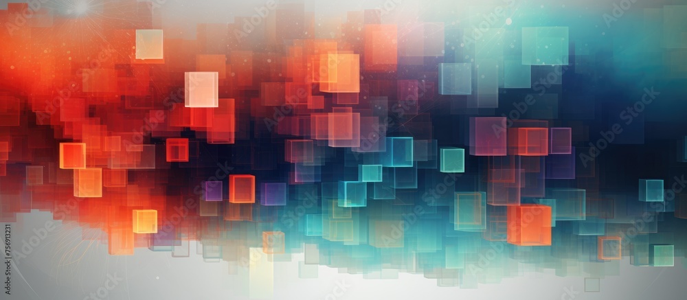 Poster a vibrant and blurry picture of a colorful background with squares creating a dynamic atmosphere wit