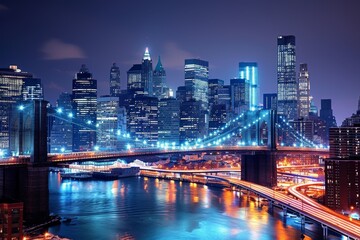 Majestic New York City skyline at night
