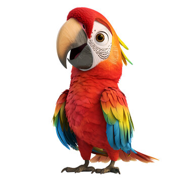 3D Cartoon Parrot Logo Illustration No Background Perfect for Print on Demand