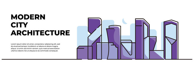 City buildings landscape vector illustration. Modern flat in continuous line style.