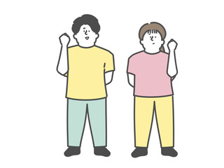 ガッツポーズをする男女の介護士イラスト