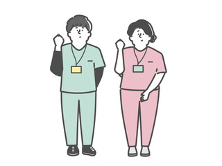 ガッツポーズをする男女の看護師イラスト
