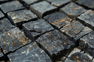A black mosaic, individual pieces fitting together seamlessly.