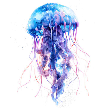Watercolor illustration of a large colourful Jellyfish, high detail, watercolor