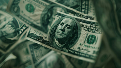 Close-up of Hundred Dollar Bills in Tilt Shift Blur - obrazy, fototapety, plakaty