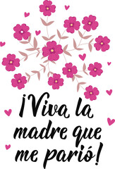 Mothers day card. Lettering. Translation from Spanish - Long live the mother who gave birth to me. Element for flyers, banner and posters. Modern calligraphy.