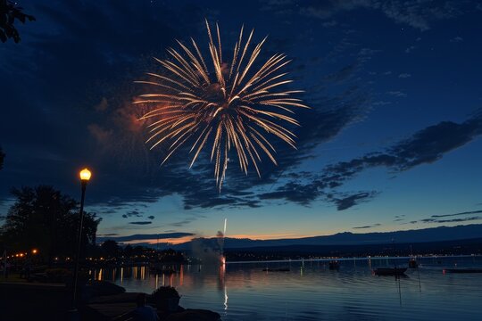 a fireworks display, lighting up the night